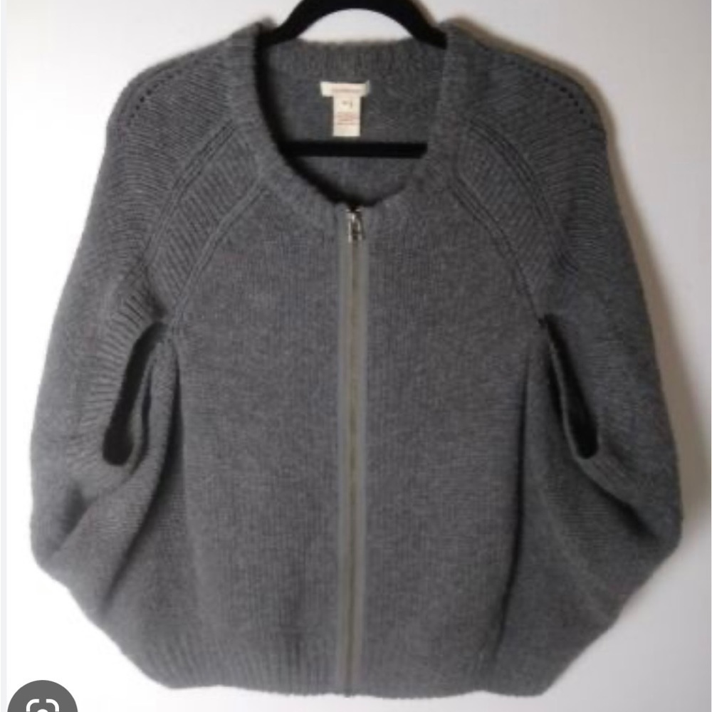 Sundance Front Full Zip Cocoon Lambs Wool Blend Sweater Gray Size M